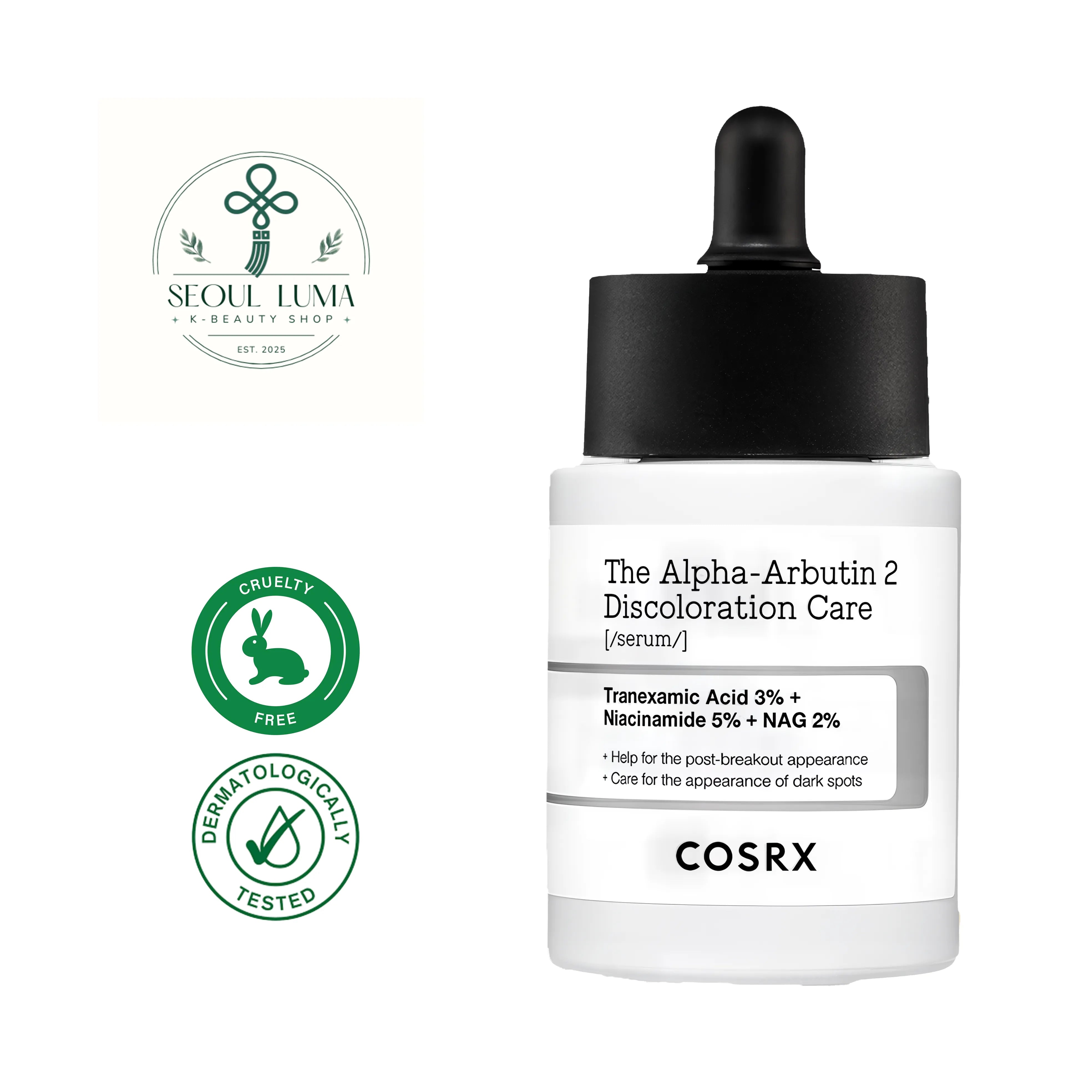 COSRX The Alpha-Arbutin 2 Discoloration Care Serum 50ml - High-potency brightening serum with 2% alpha-arbutin for hyperpigmentation and acne scars